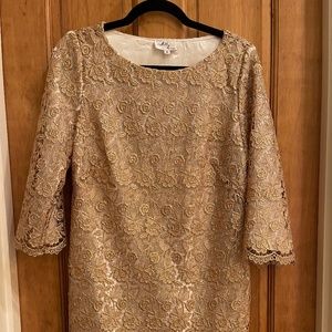 Milly of New York Gold Metallic Lace Shift Dress